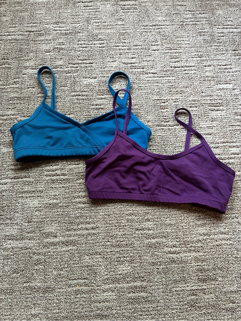 Capezio dance sports bras in Teal and Purple